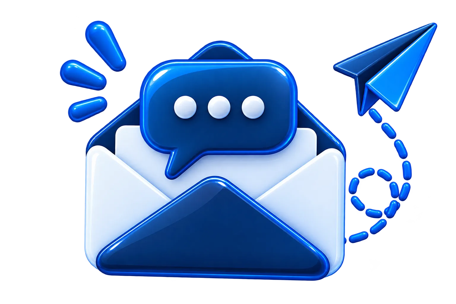 An open envelope with a message bubble and a paper plane