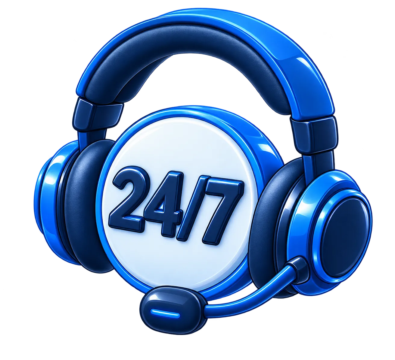 Headset with 24 by 7 badge